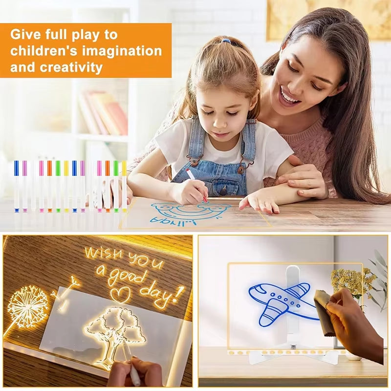 Children Magic Light Board Luminous Toys LED Drawing Blackboard Art Graffiti Coloring Acrylic Board Montessori Kids Toys Girls