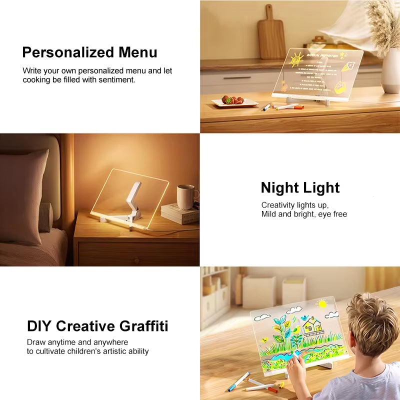 Children Magic Light Board Luminous Toys LED Drawing Blackboard Art Graffiti Coloring Acrylic Board Montessori Kids Toys Girls
